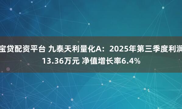 宝贷配资平台 九泰天利量化A：2025年第三季度利润13.36万元 净值增长率6.4%